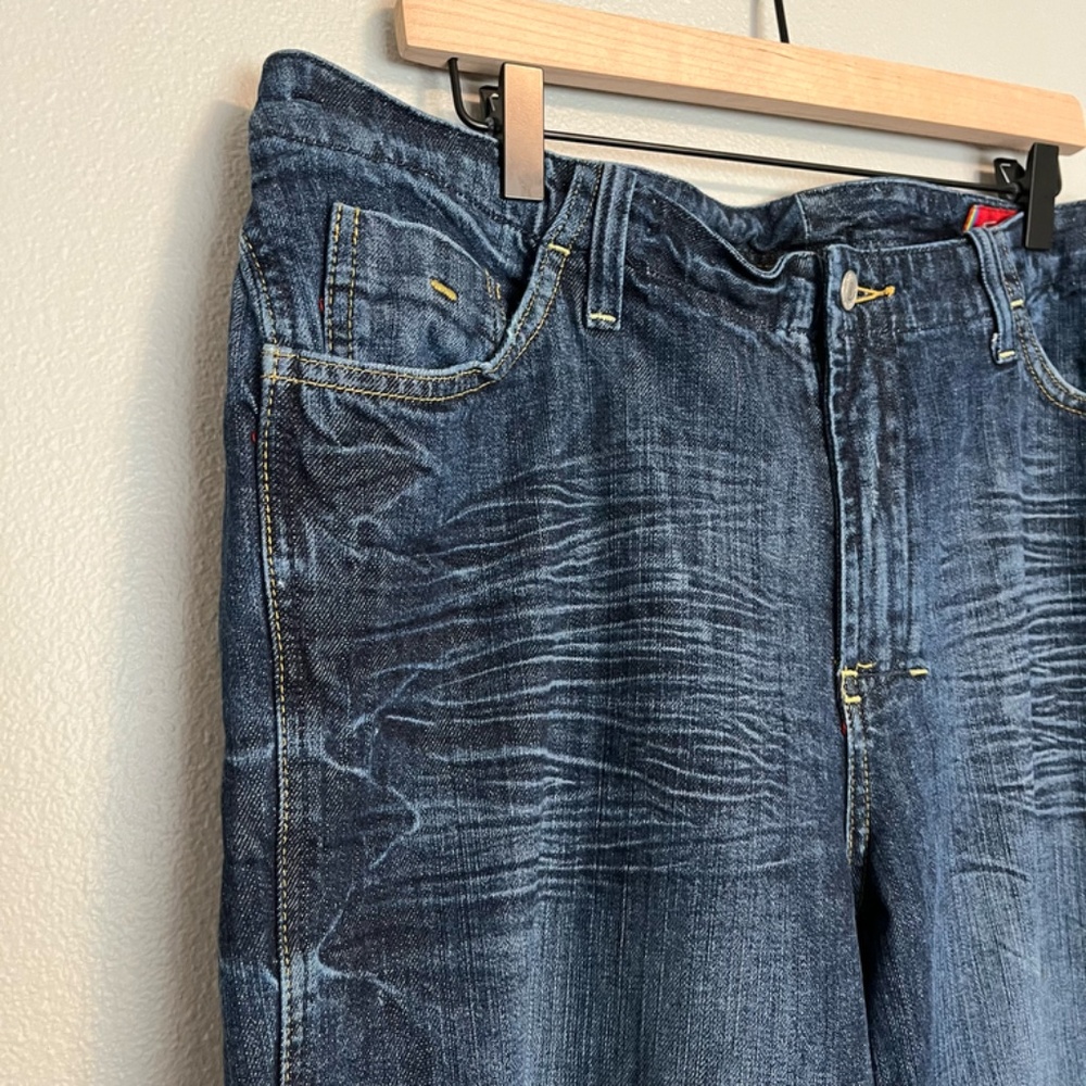 Seven7 -  RARE Y2K Vintage Wide Leg Crop Gold Embroidered Blue Jean - Size 18 - Picture 5 of 11